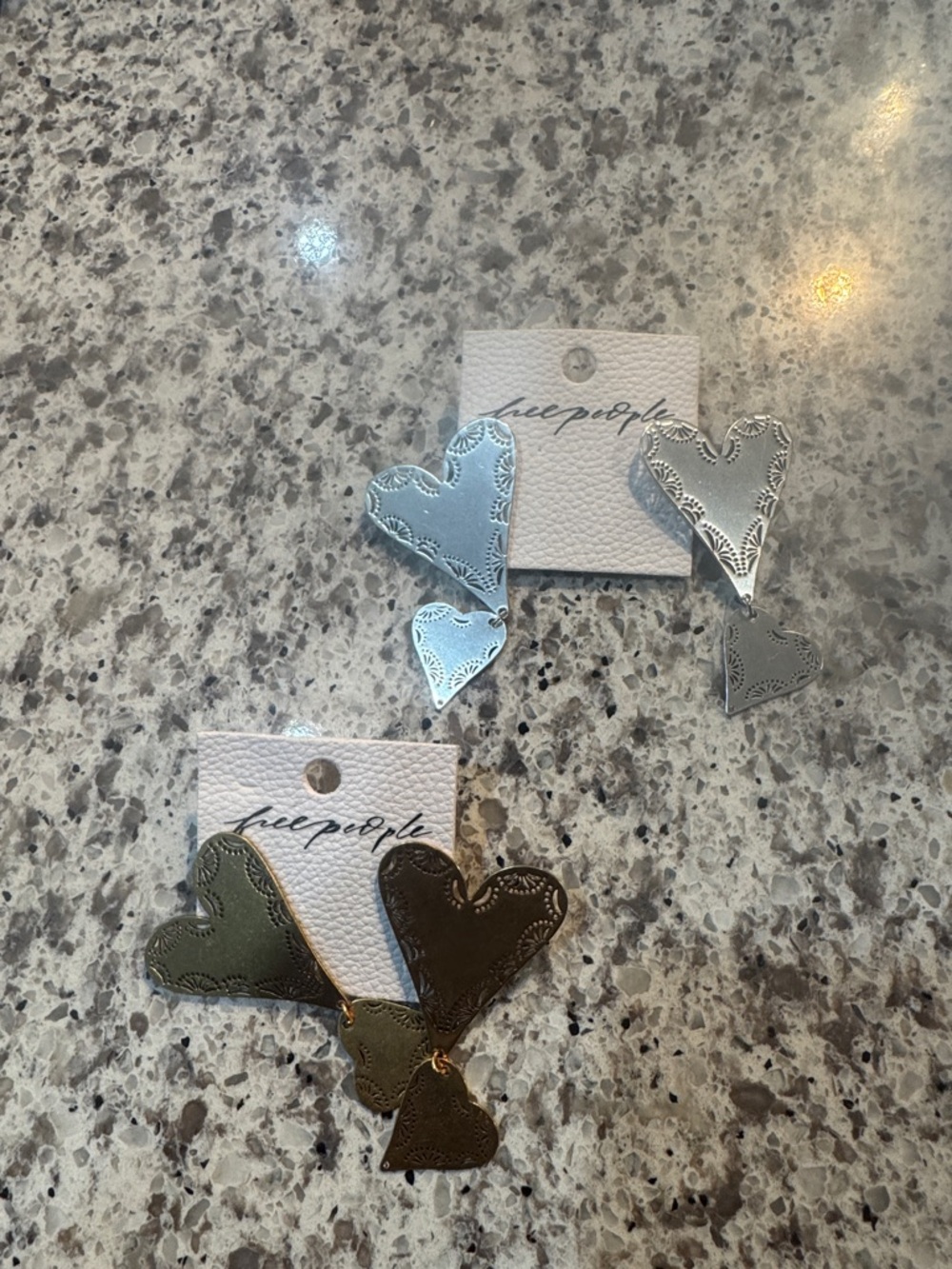 Free People Heart Drop Earrings in Silver and Gold